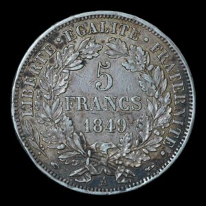 Alternative view of Francia – Moneda 5 Francos ‘Ceres’ – Segunda República – 1849 “A” – Plata .900