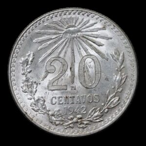 México – 20 Centavos de Plata Resplandor .720 – 1942