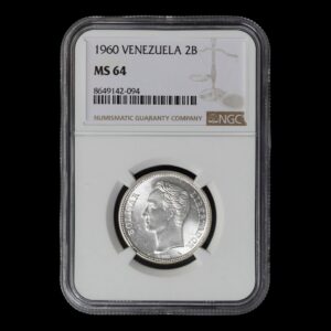 Venezuela – Moneda 2 Bolívares – 1960 – Simón Bolívar – Plata – NGC MS64