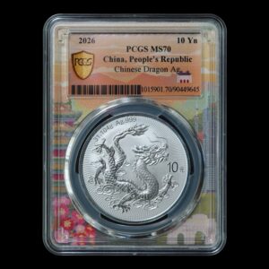 China - 10 Yuan Dragón 2026 - 1 Oz  de Plata .999 BU PCGS MS70 ( Nanjing)